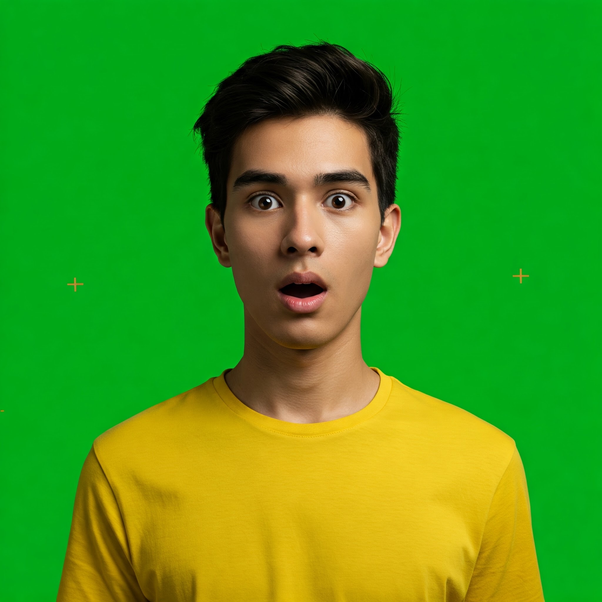 photo of Startled Young Man with Wide-Eyed Expression on Green Screen